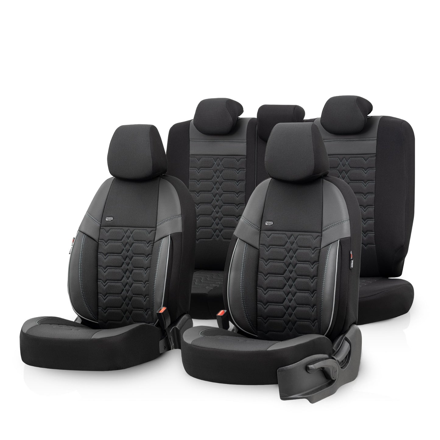 Комплект Тапицерия Elegance – Черно с Бял Шев, Текстил, за Предни и Задни Седалки