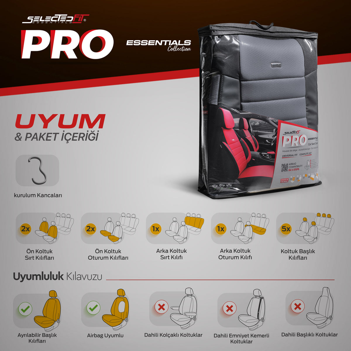 Комплект Тапицерия Selectedfit Pro 102 – Черно/сиво, за Предни и Задни Седалки