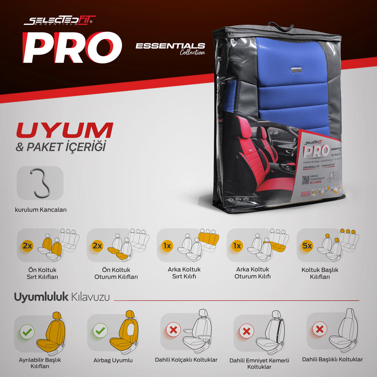 Комплект Тапицерия Selectedfit Pro 107 – Черно/синьо, за Предни и Задни Седалки