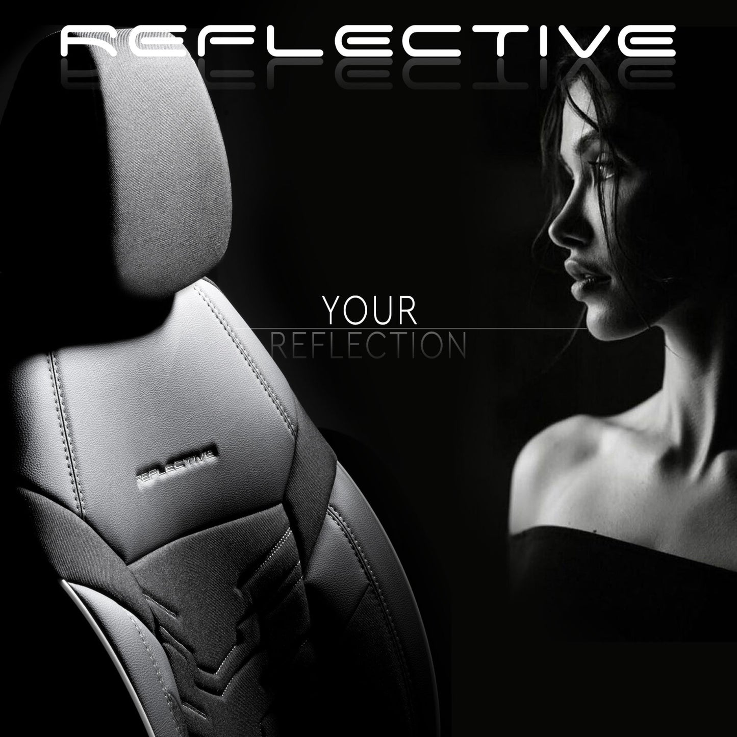 Комплект Тапицерия Reflective – Черно/Сиво, Текстил с Еко кожа, за Предни и Задни Седалки