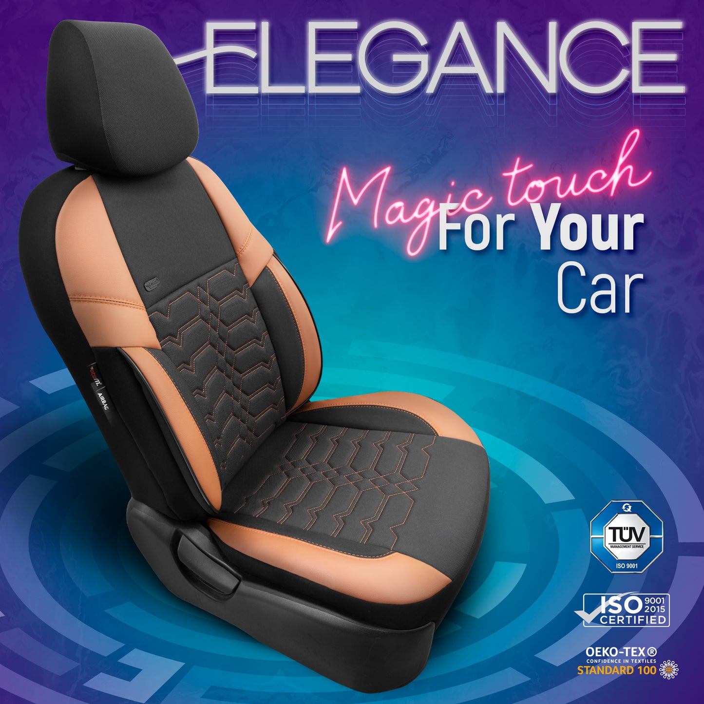 Комплект Тапицерия Elegance – Черно/Кафяво, Текстил, за Предни и Задни Седалки