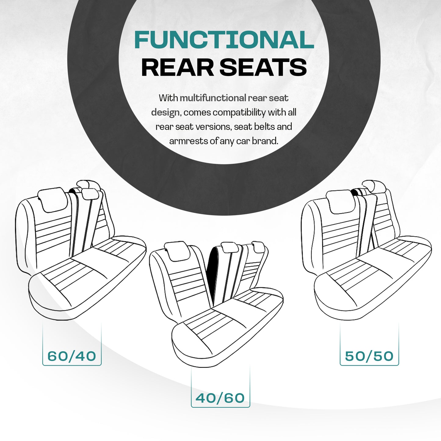 Комплект Тапицерия GTI Sports – Черно/Бяло, Текстил, за Предни и Задни Седалки