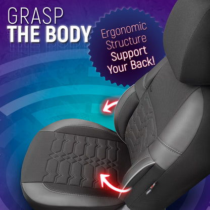 Комплект Тапицерия Elegance – Черно с Бял Шев, Текстил, за Предни и Задни Седалки