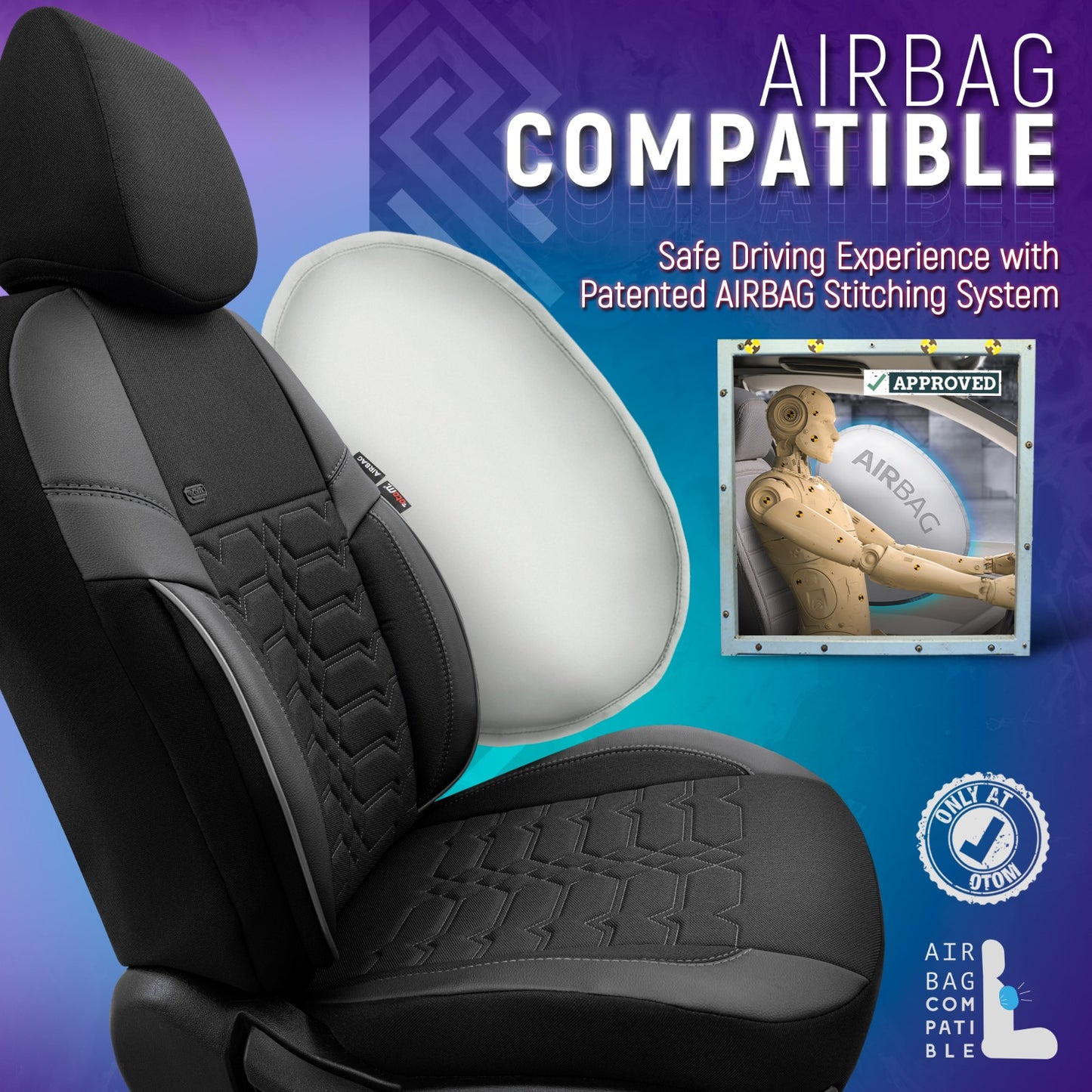 Комплект Тапицерия Elegance – Черно с Бял Шев, Текстил, за Предни и Задни Седалки