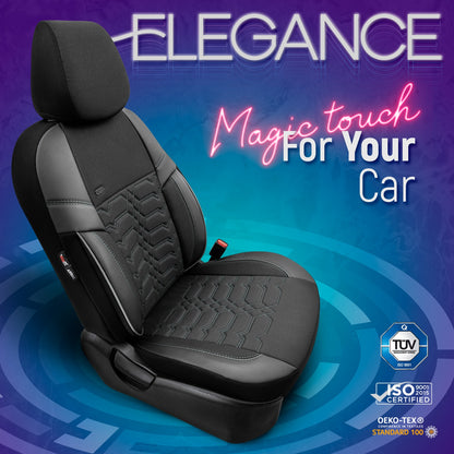 Комплект Тапицерия Elegance – Черно с Бял Шев, Текстил, за Предни и Задни Седалки