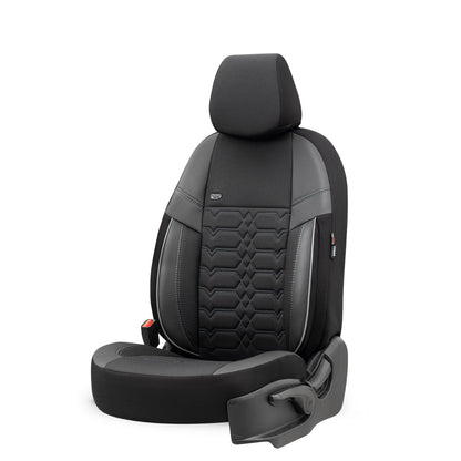 Комплект Тапицерия Elegance – Черно с Бял Шев, Текстил, за Предни и Задни Седалки