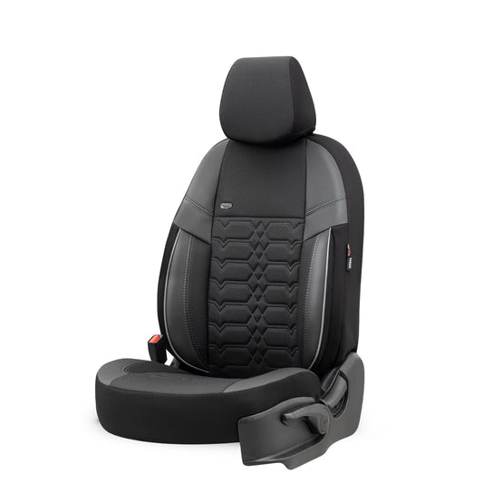 Комплект Тапицерия Elegance – Черно с Бял Шев, Текстил, за Предни и Задни Седалки