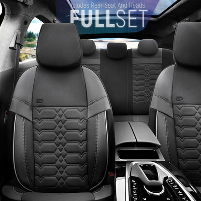 Комплект Тапицерия Elegance – Черно с Бял Шев, Текстил, за Предни и Задни Седалки