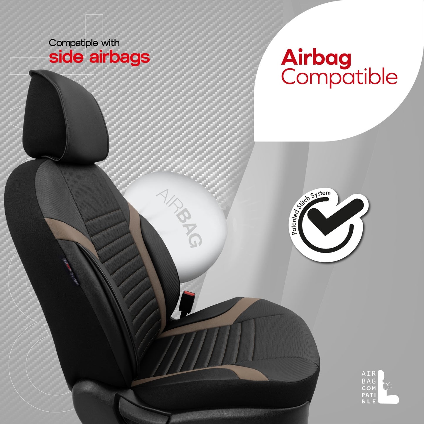 Комплект Луксозна Тапицерия Coral – Перфорирана Еко кожа, Черно/Бежово, за Предни и Задни Седалки