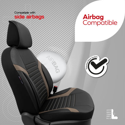 Комплект Луксозна Тапицерия Coral – Перфорирана Еко кожа, Черно/Бежово, за Предни и Задни Седалки