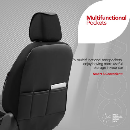 Комплект Луксозна Тапицерия Coral – Перфорирана Еко кожа, Черно/Бежово, за Предни и Задни Седалки