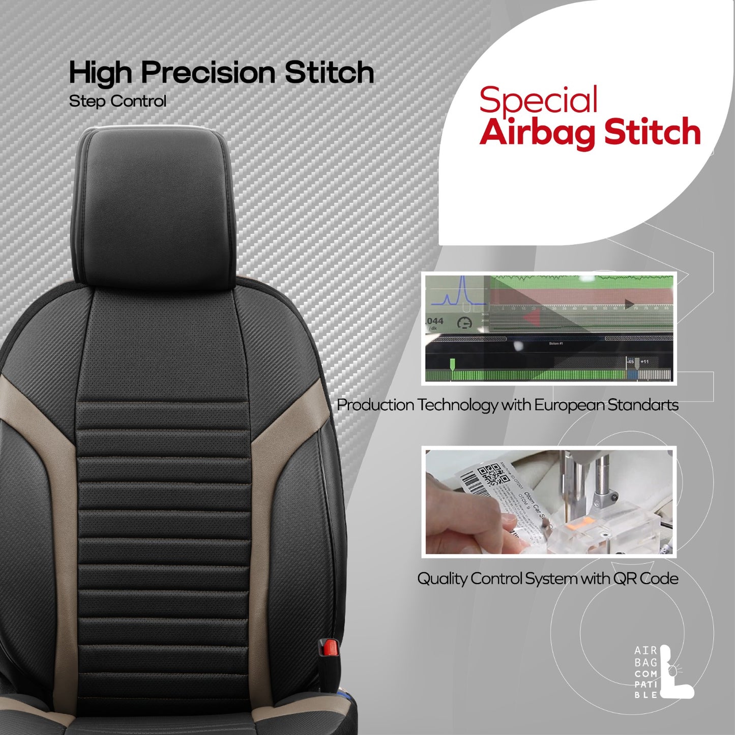 Комплект Луксозна Тапицерия Coral – Перфорирана Еко кожа, Черно/Бежово, за Предни и Задни Седалки