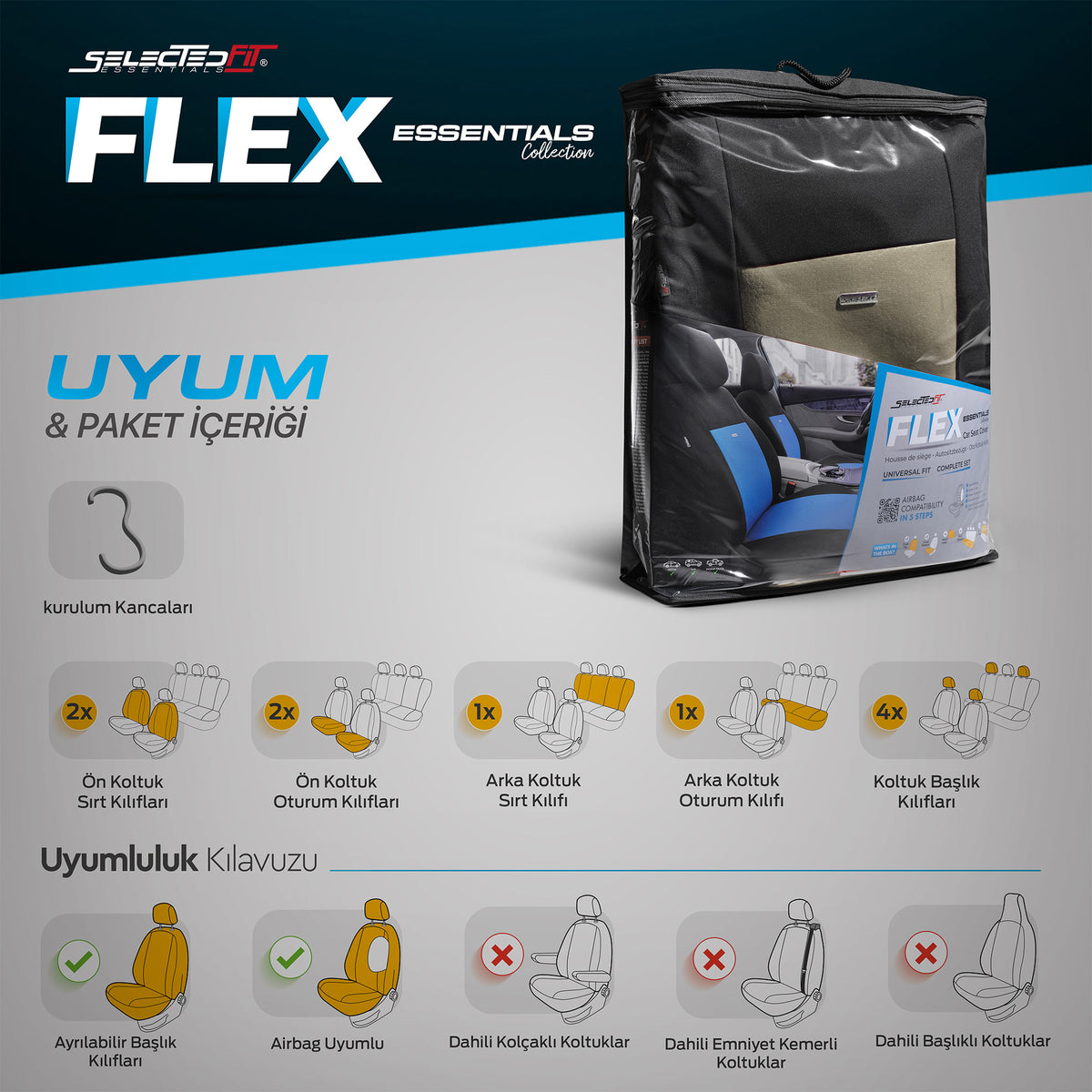 Комплект Тапицерия Selectedfit Flex 103 – Черно/бежово, за Предни и Задни Седалки