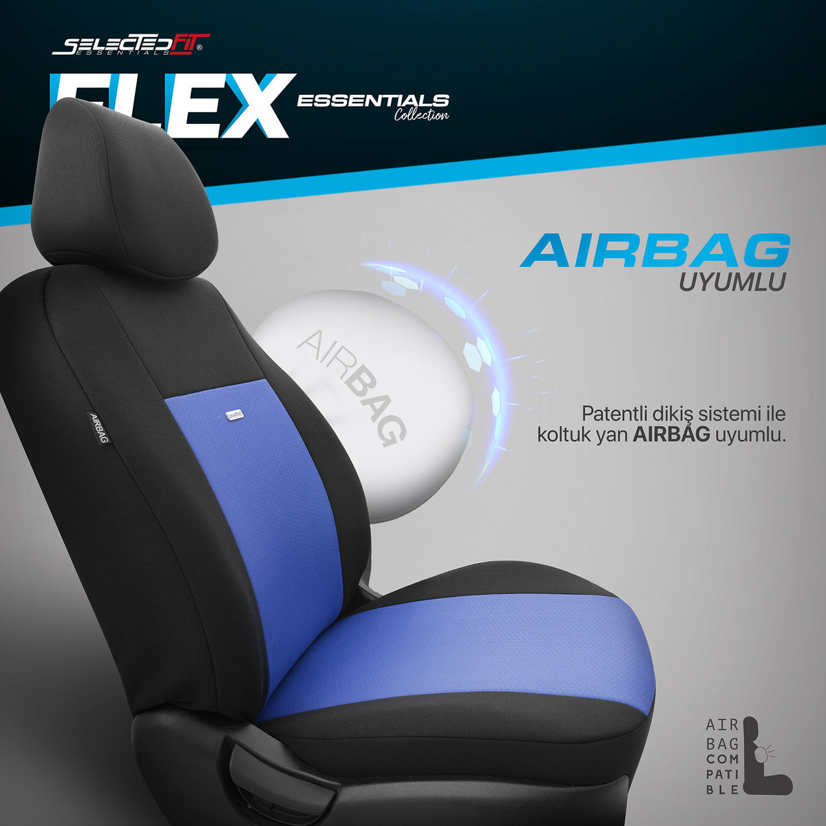 Комплект Тапицерия Selectedfit Flex 107 – Черно/синьо, за Предни и Задни Седалки