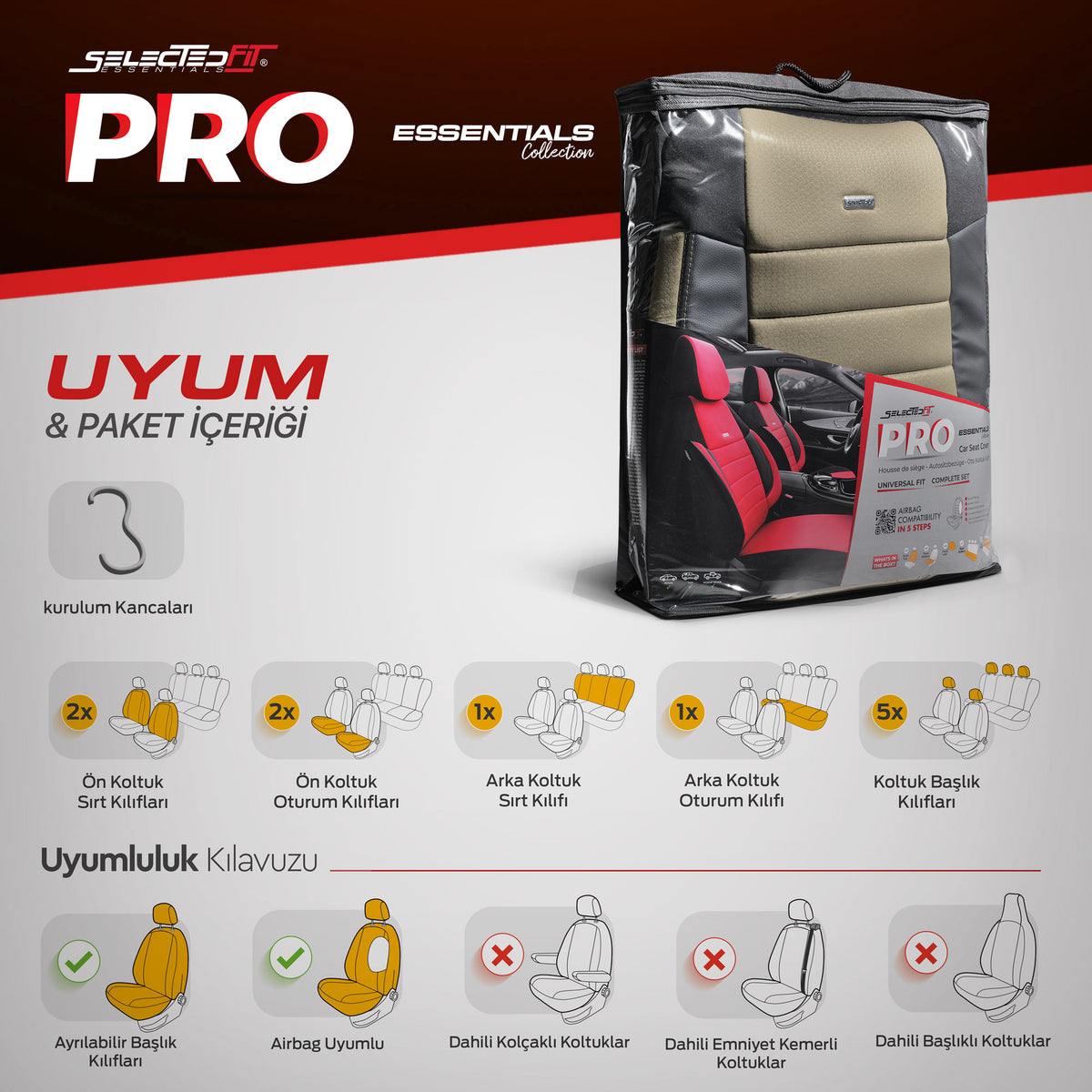 Комплект Тапицерия Selectedfit Pro 103 – Черно/бежово, за Предни и Задни Седалки